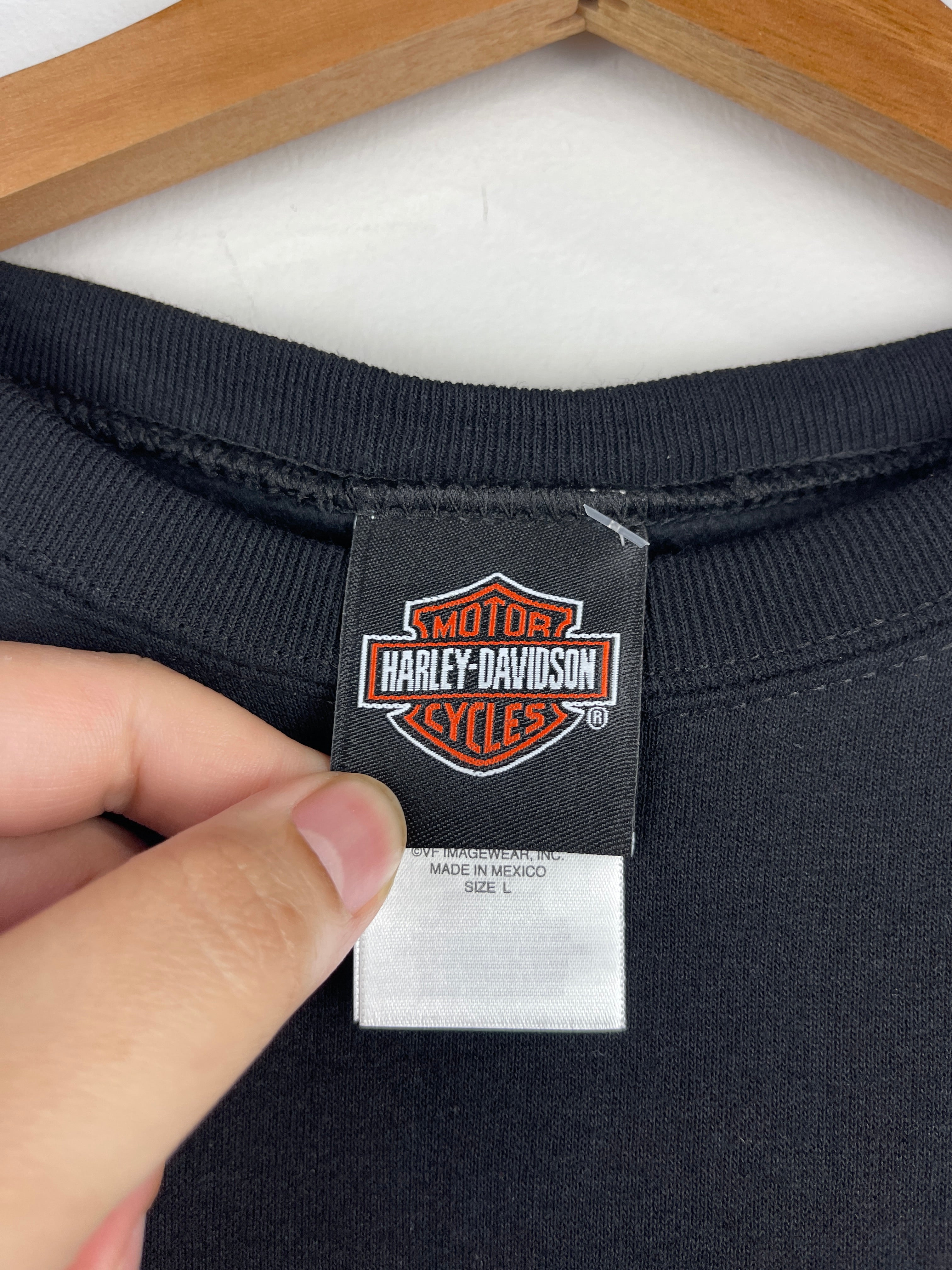 Vintage Harley Davidson Motorcycles Skull Embroidered Black Crewneck
