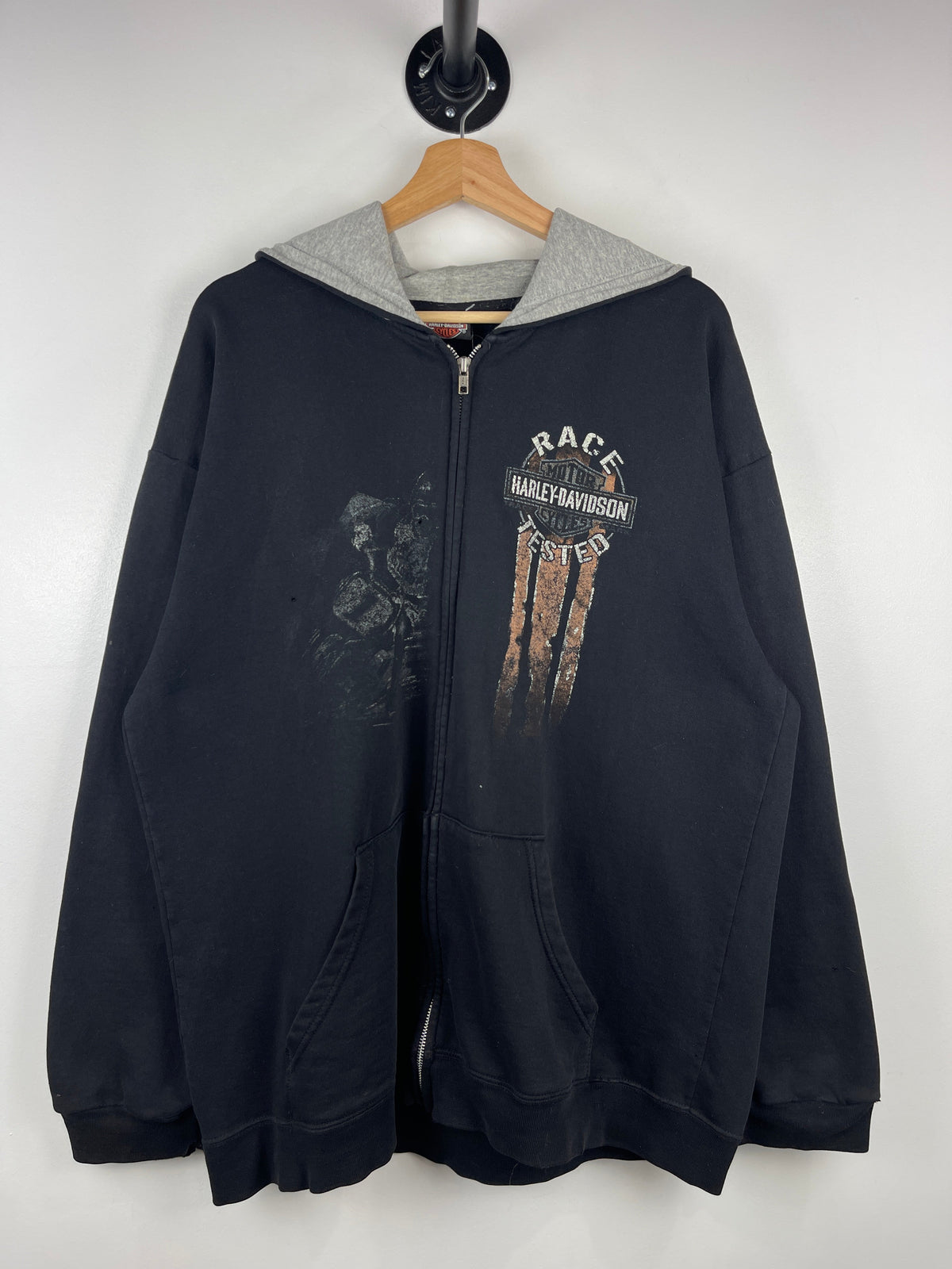 Vintage Harley Davidson Ohio Thrashed Black Zip Up Hoodie