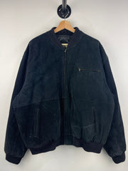 Vintage 90s Timber Trail Black Leather Suede Bomber Jacket