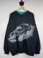 Vintage 90s Snowmobiling Wrap Around Black Henley Crewneck