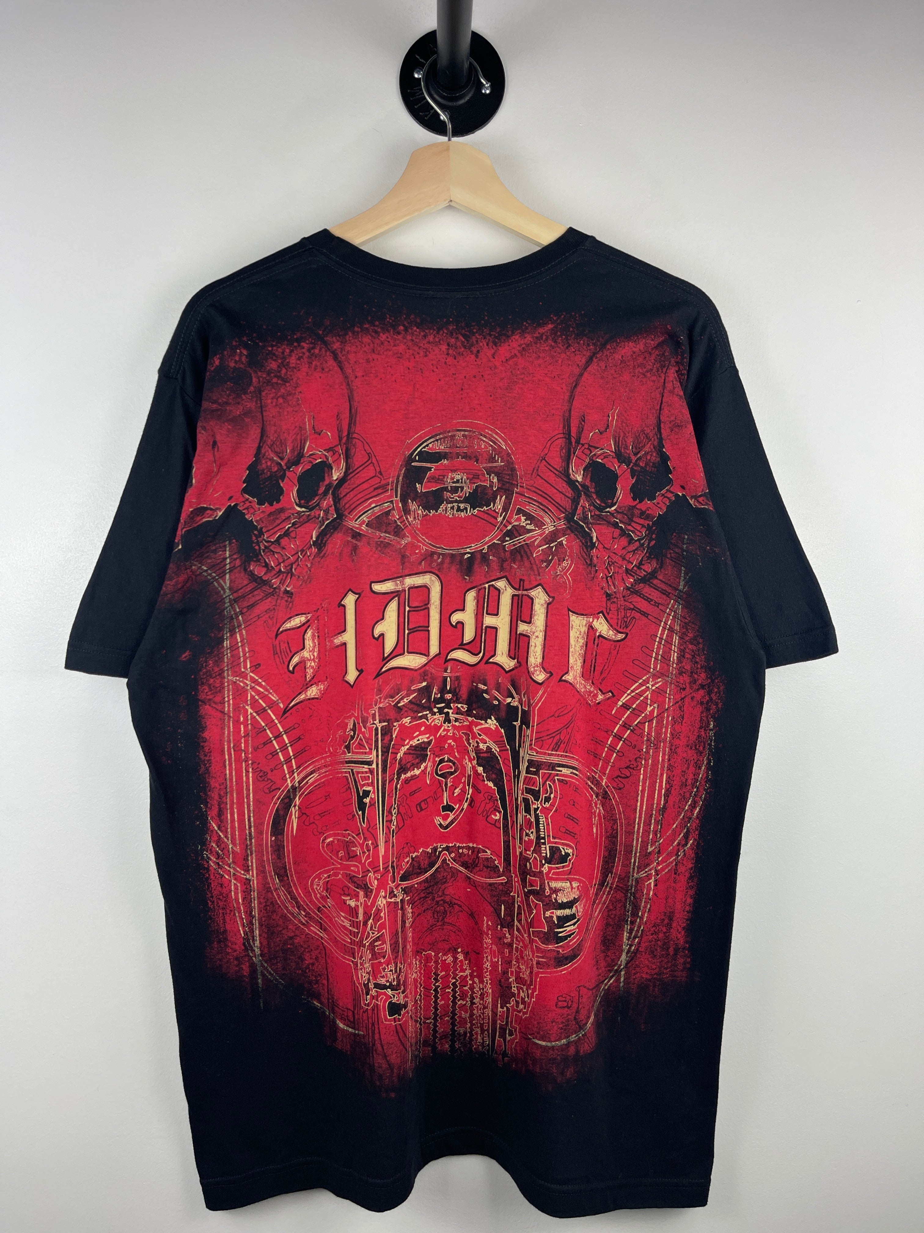 Vintage Harley Davidson Skulls Tribal All Over Black & Red  Print Tee
