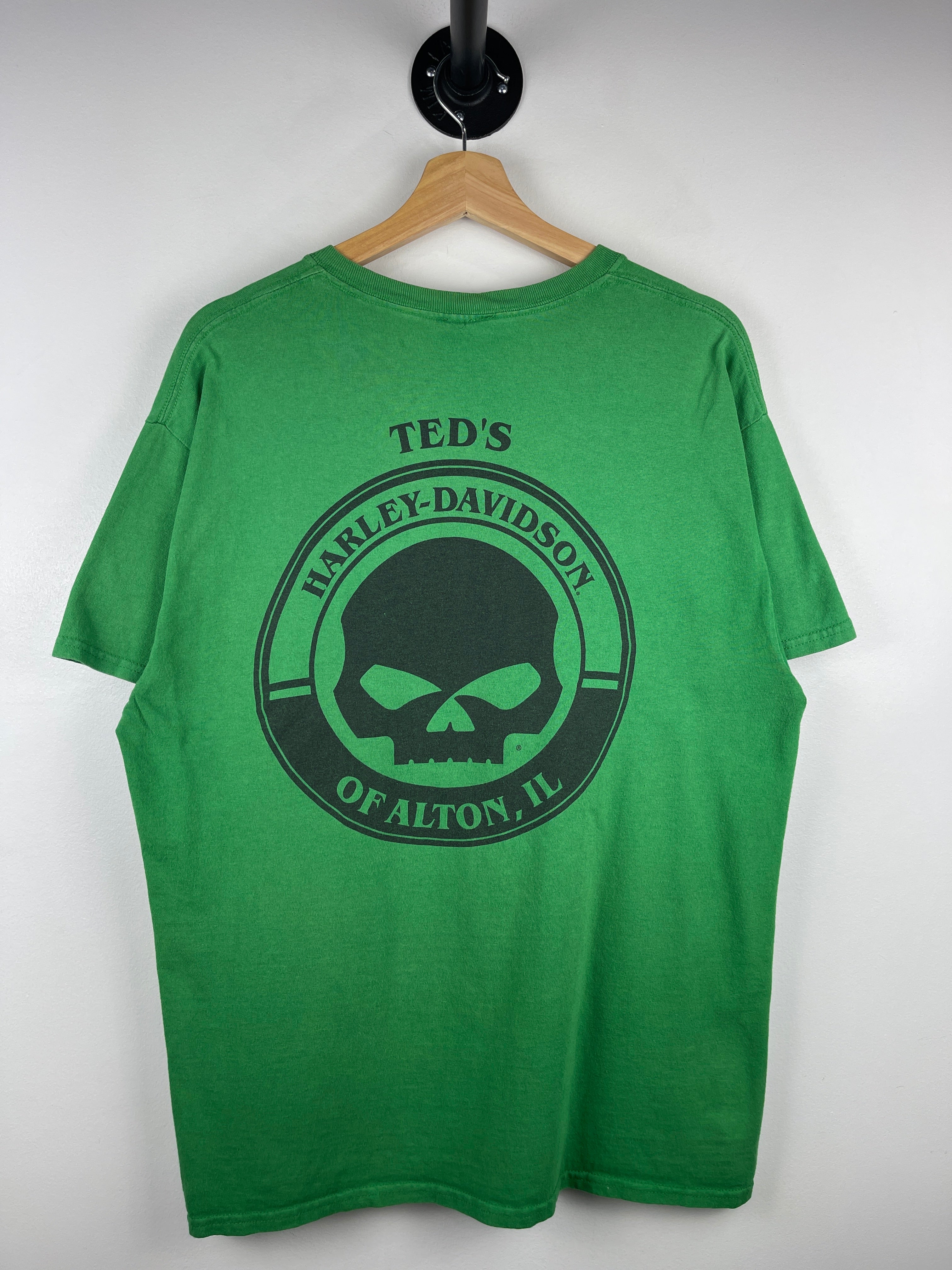 Vintage Harley Davidson Skull Illinois Green Tee