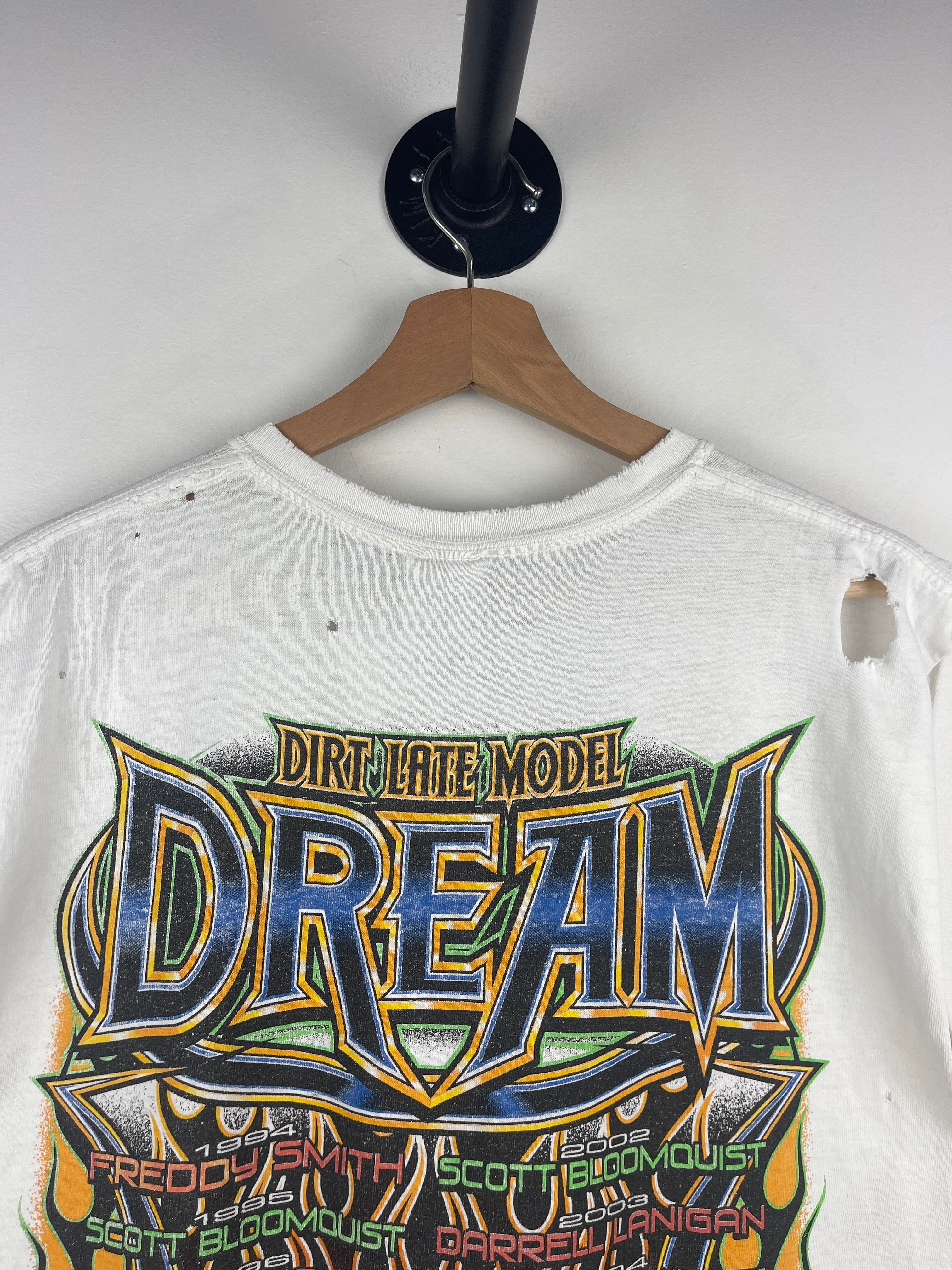 Vintage Dirt Racing Thrashed White Cut Off Tank Top