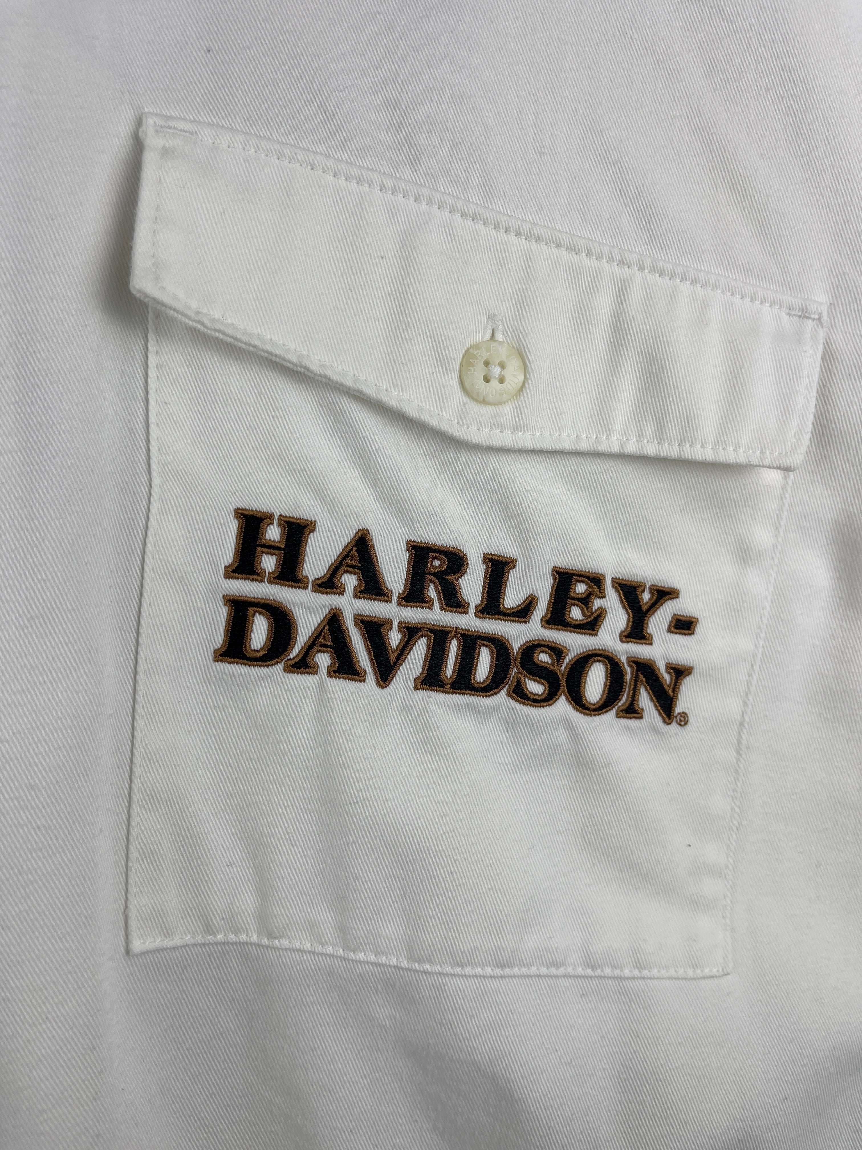 Vintage Harley Davidson White Short Sleeve Button Up Shirt