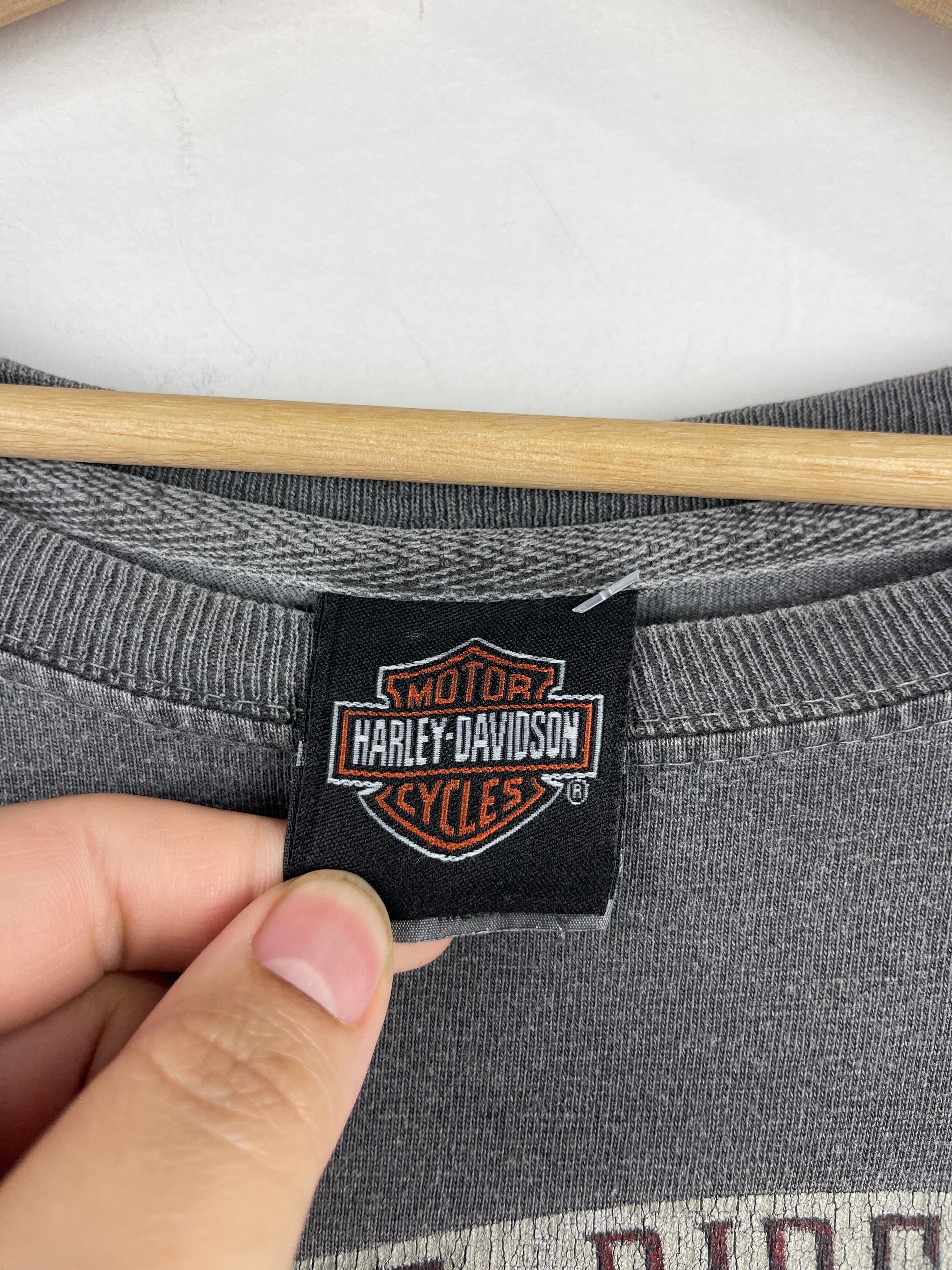 Vintage Harley Davidson Flames Tribal Indianapolis Indiana Dark Grey Long Sleeve