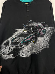 Vintage 90s Snowmobiling Wrap Around Black Henley Crewneck