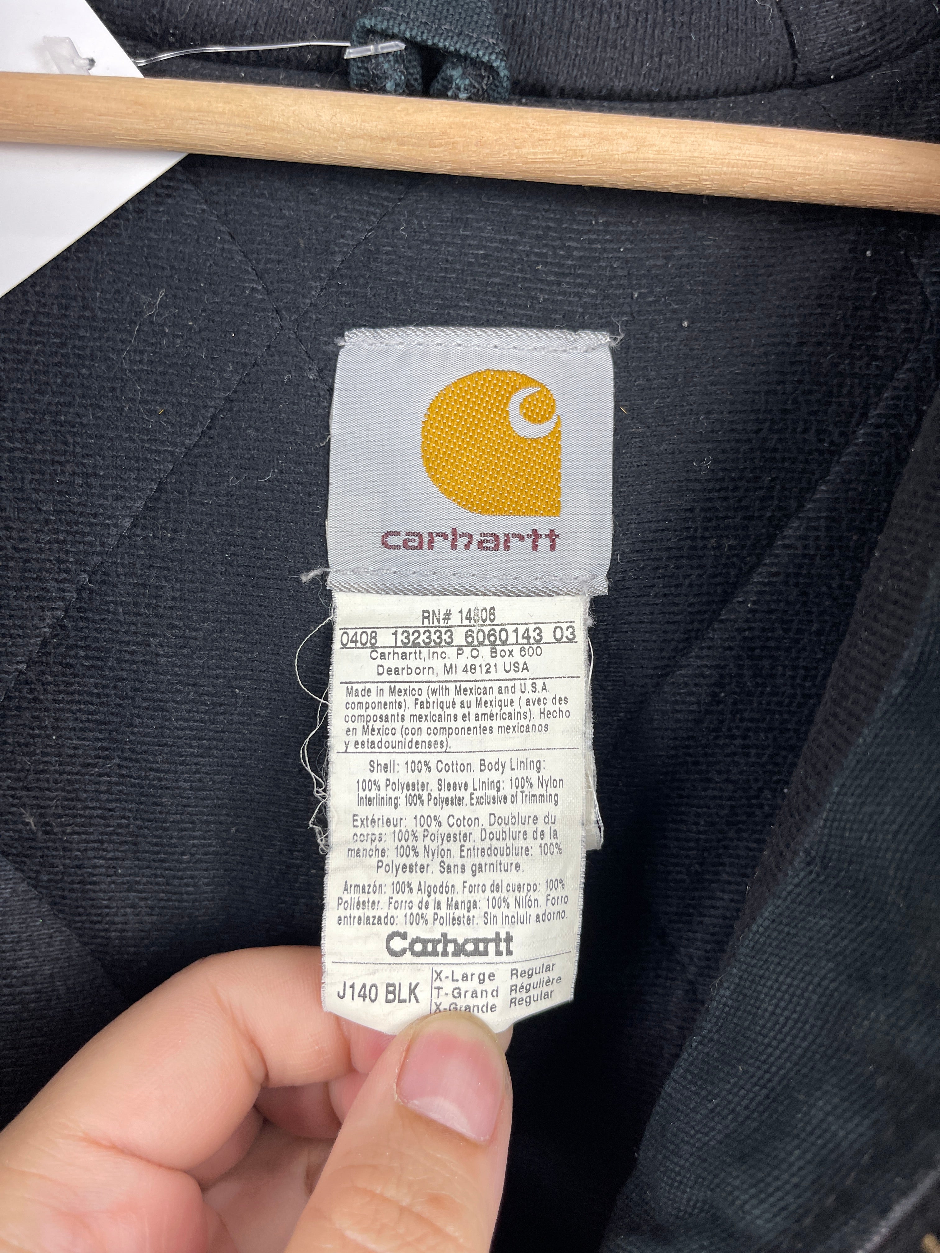 Vintage Carhartt Active Black Hooded Work Jacket J140 BLK