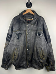 Vintage Fubu Sports Faded Black Leather Bomber Jacket