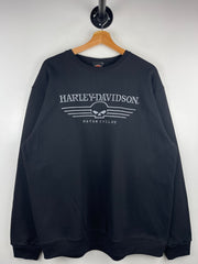 Vintage Harley Davidson Motorcycles Skull Embroidered Black Crewneck