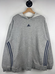 Vintage Adidas 3 Stripe Thrashed Grey Hoodie