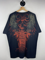 Vintage Harley Davidson Screw It Lets Ride Skull Tribal All Over Print Black Tee