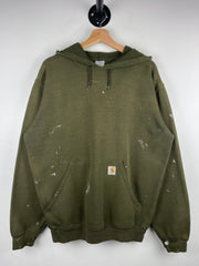 Vintage Carhartt Patch Paint Splattered Green Hoodie