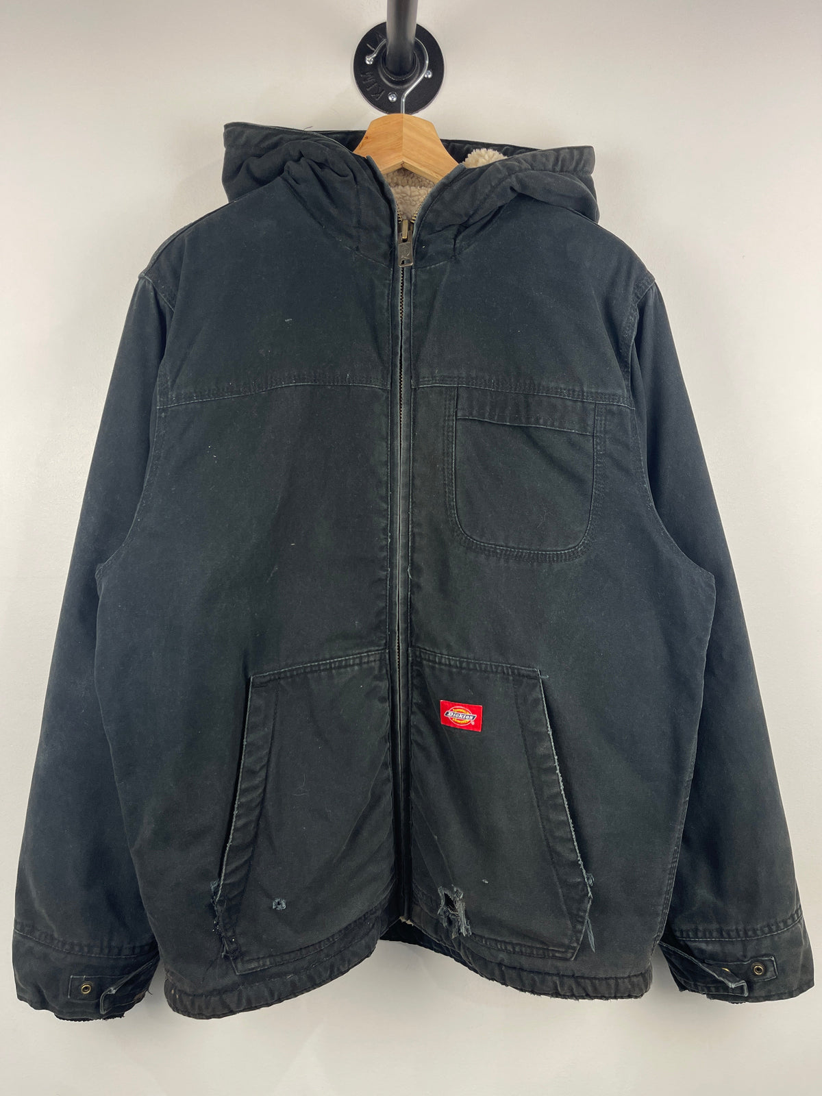 Vintage Dickies Sherpa Lined Black Hooded Work Jacket