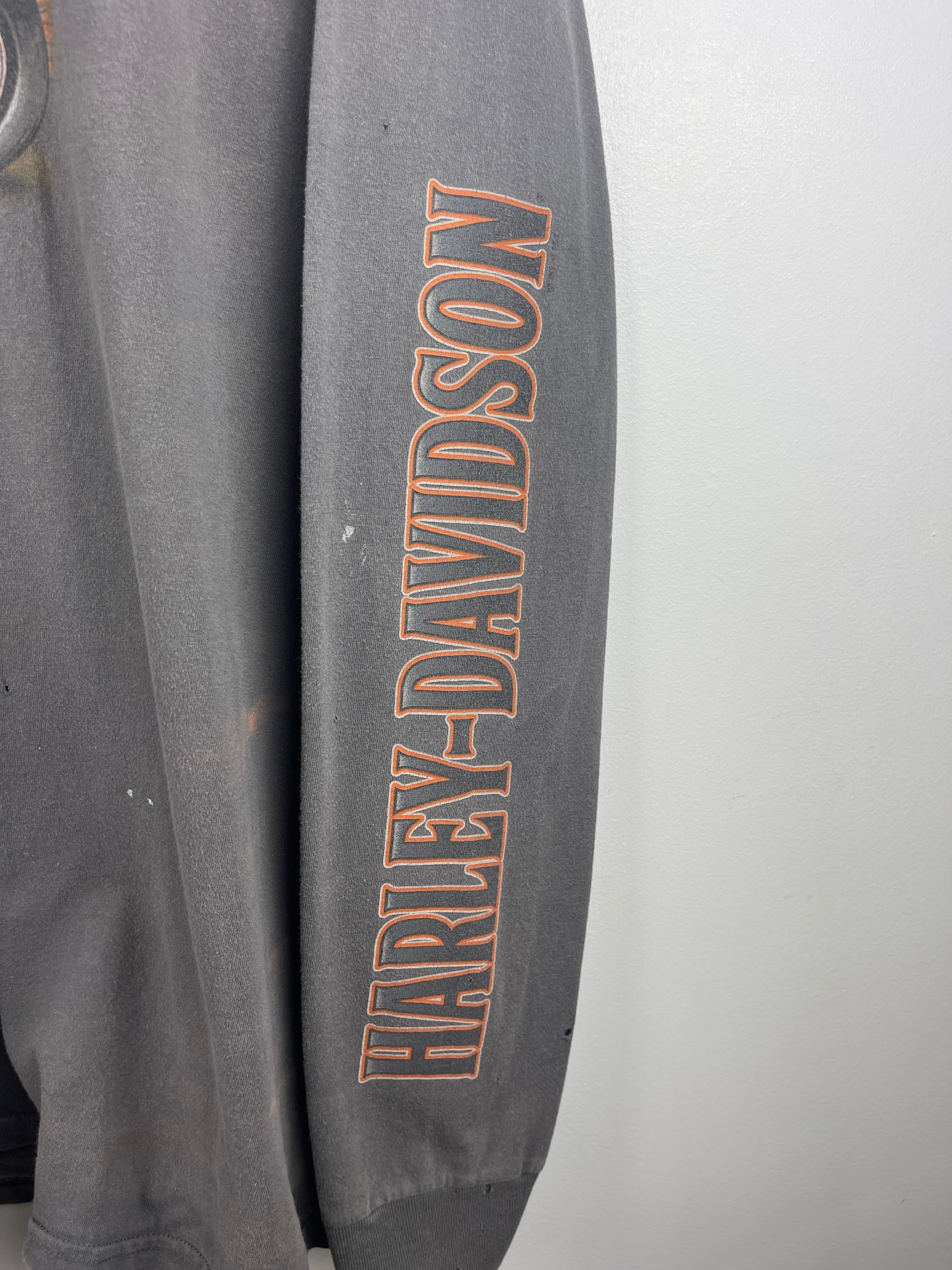 Vintage Harley Davidson Gas Station New York Grey Long Sleeve
