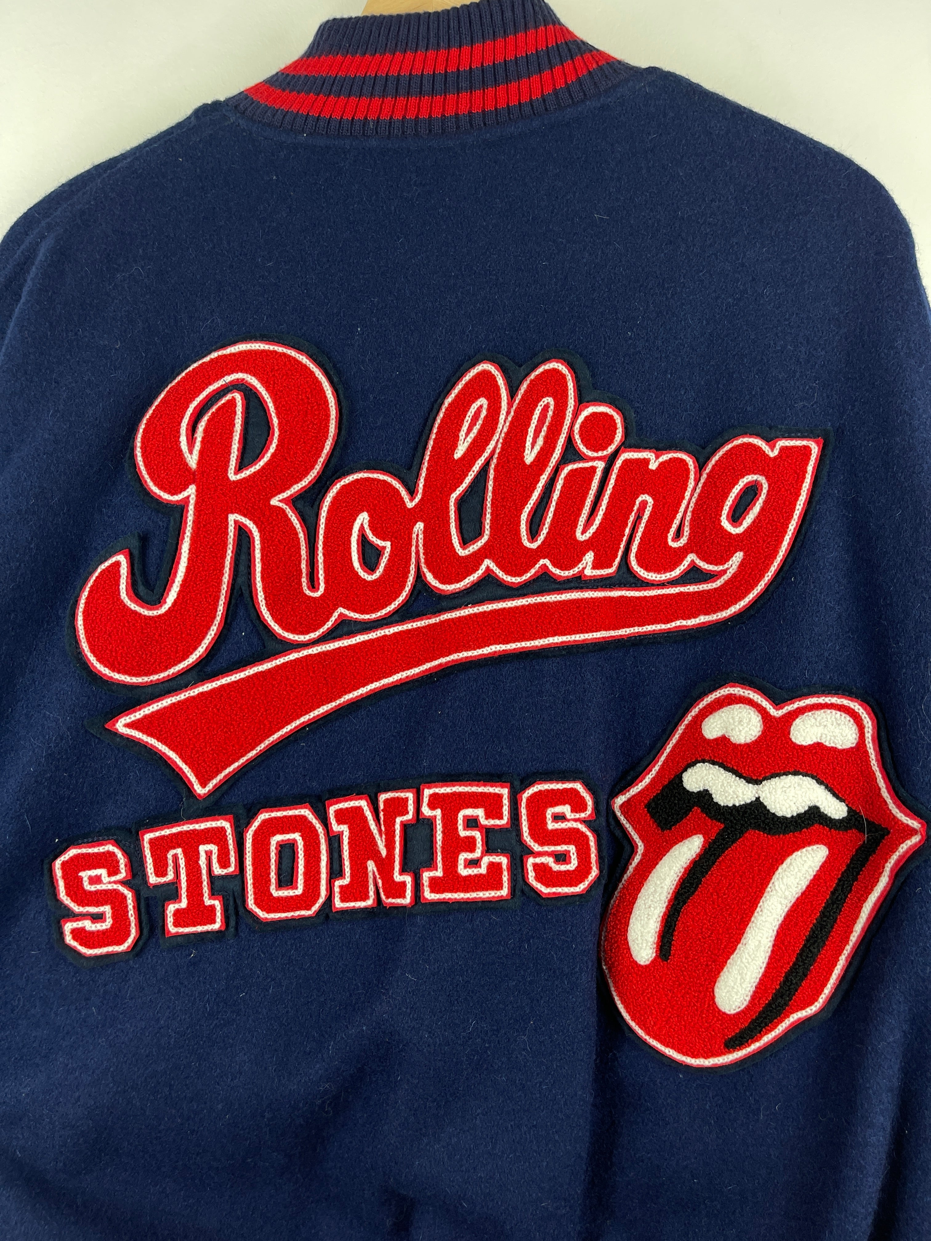 Vintage 90s The Rolling Stones Voodoo Lounge Brockum Navy Wool & Leather Varsity Jacket