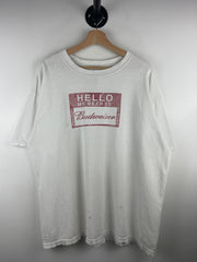 Vintage Budweiser Hello My Beer Is White Tee