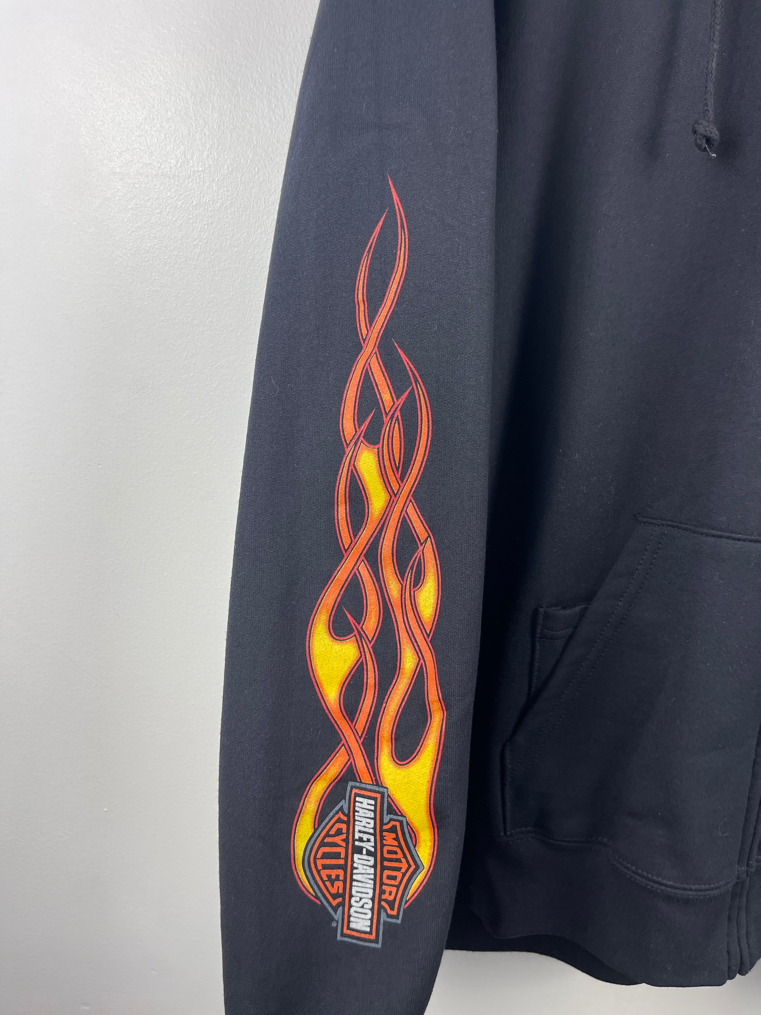 Vintage Harley Davidson Flames Black Zip Up Hoodie