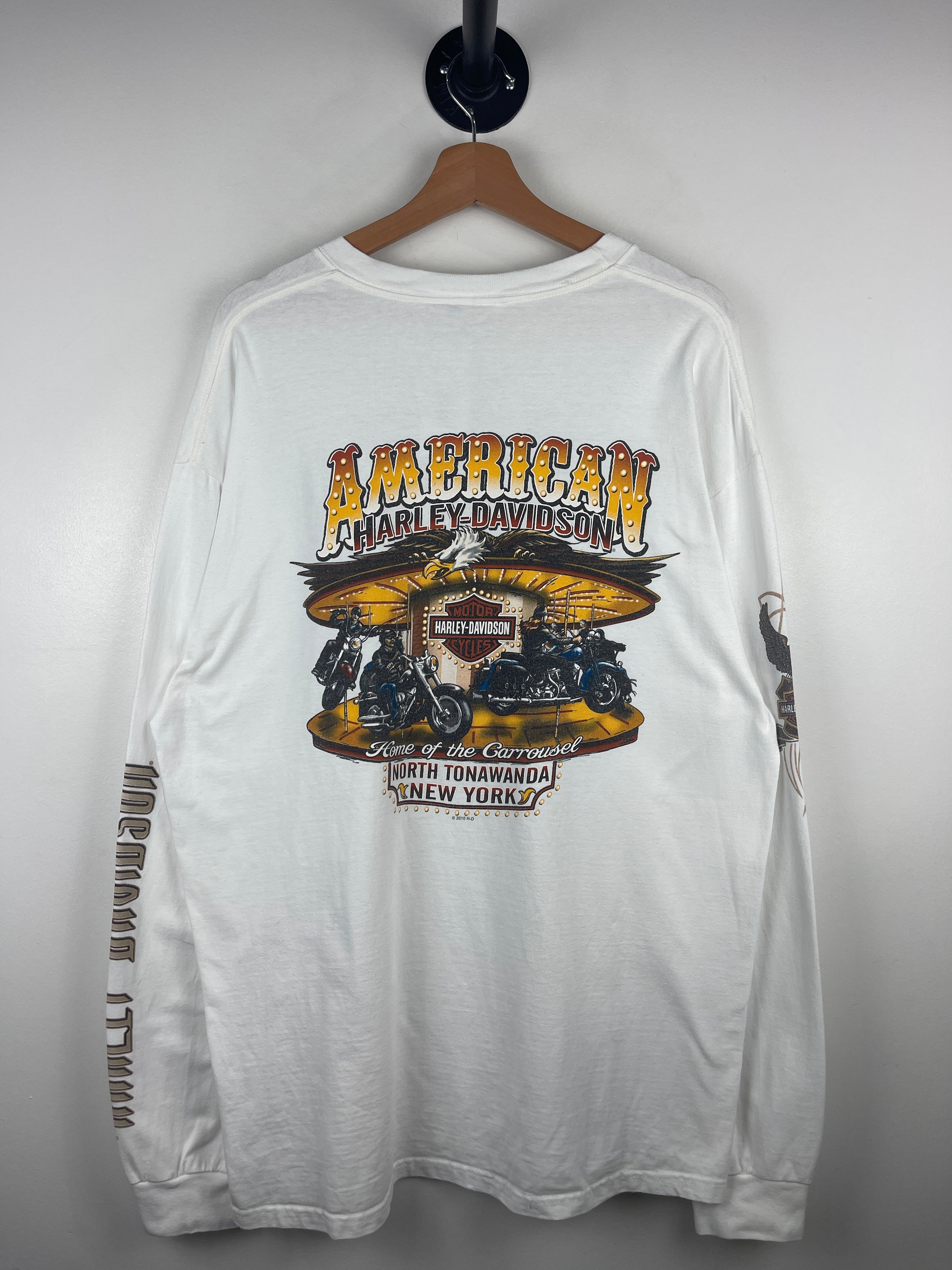 Vintage Harley Davidson Eagle New York White Long Sleeve
