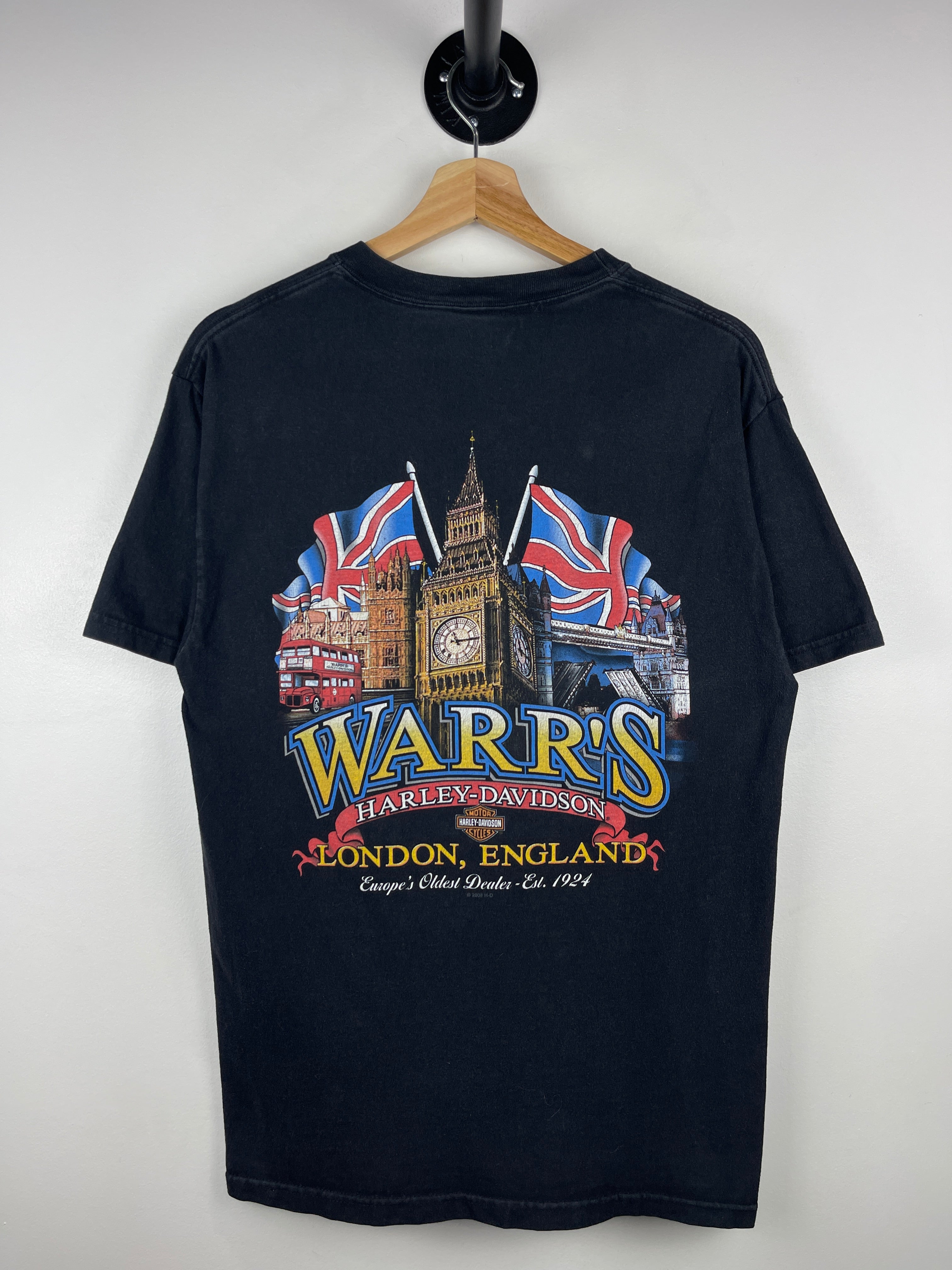 Vintage Harley Davidson Flames London England Black Tee