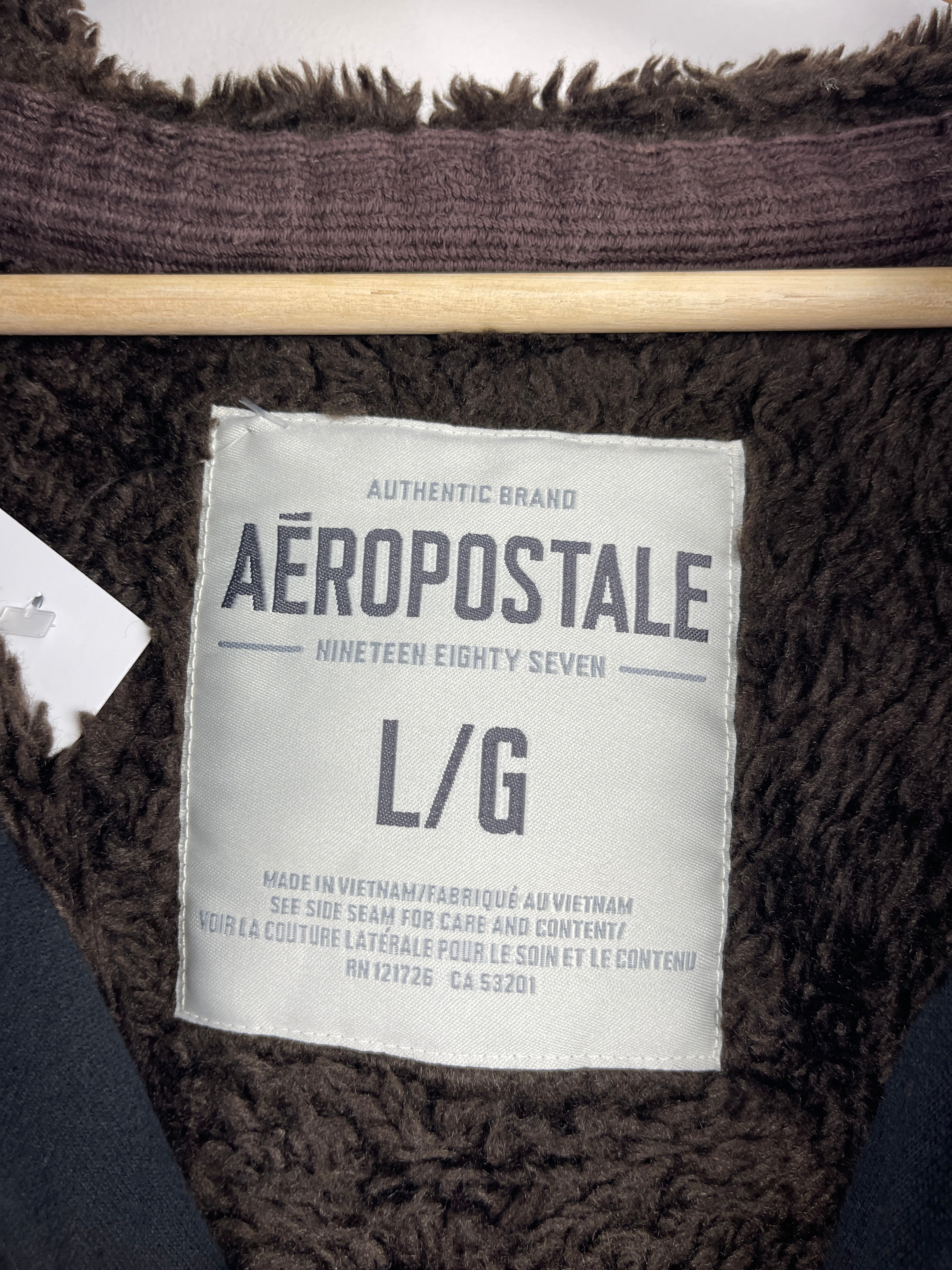 Vintage Aeropostale New York Sherpa Lined Black Zip Up Hoodie