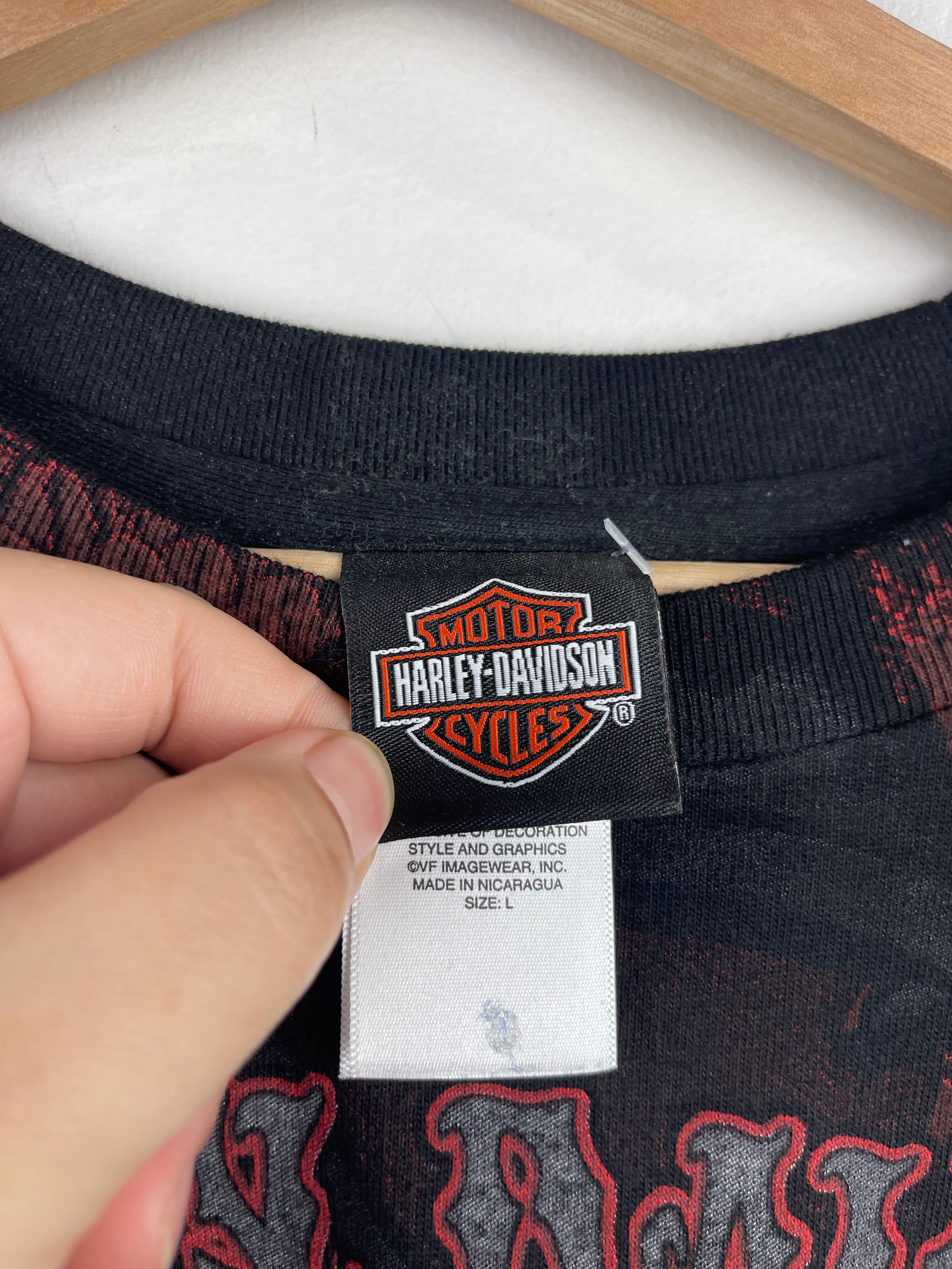Vintage Harley Davidson Live Free Tribal All Over Print Black Tee