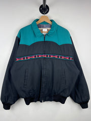 Vintage 90s Western Frontier Aztec Black Blanket Lined Bomber Jacket