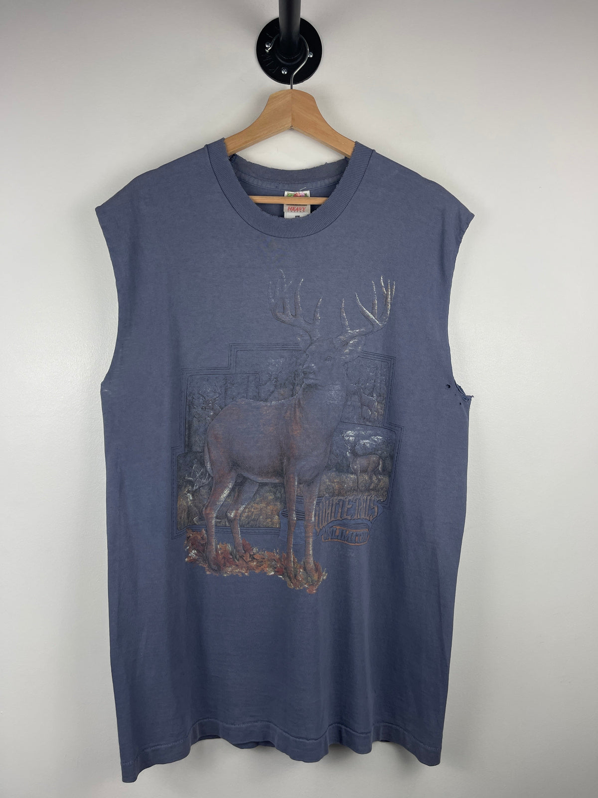 Vintage 90s Whitetails Unlimited Deer Faded Navy Cut Off Tank Top