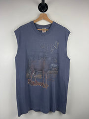 Vintage 90s Whitetails Unlimited Deer Faded Navy Cut Off Tank Top