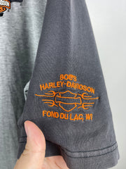 Vintage Harley Davidson Fond Du Lac Wisconsin Embroidered Grey Tee