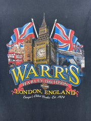 Vintage Harley Davidson Flames London England Black Tee