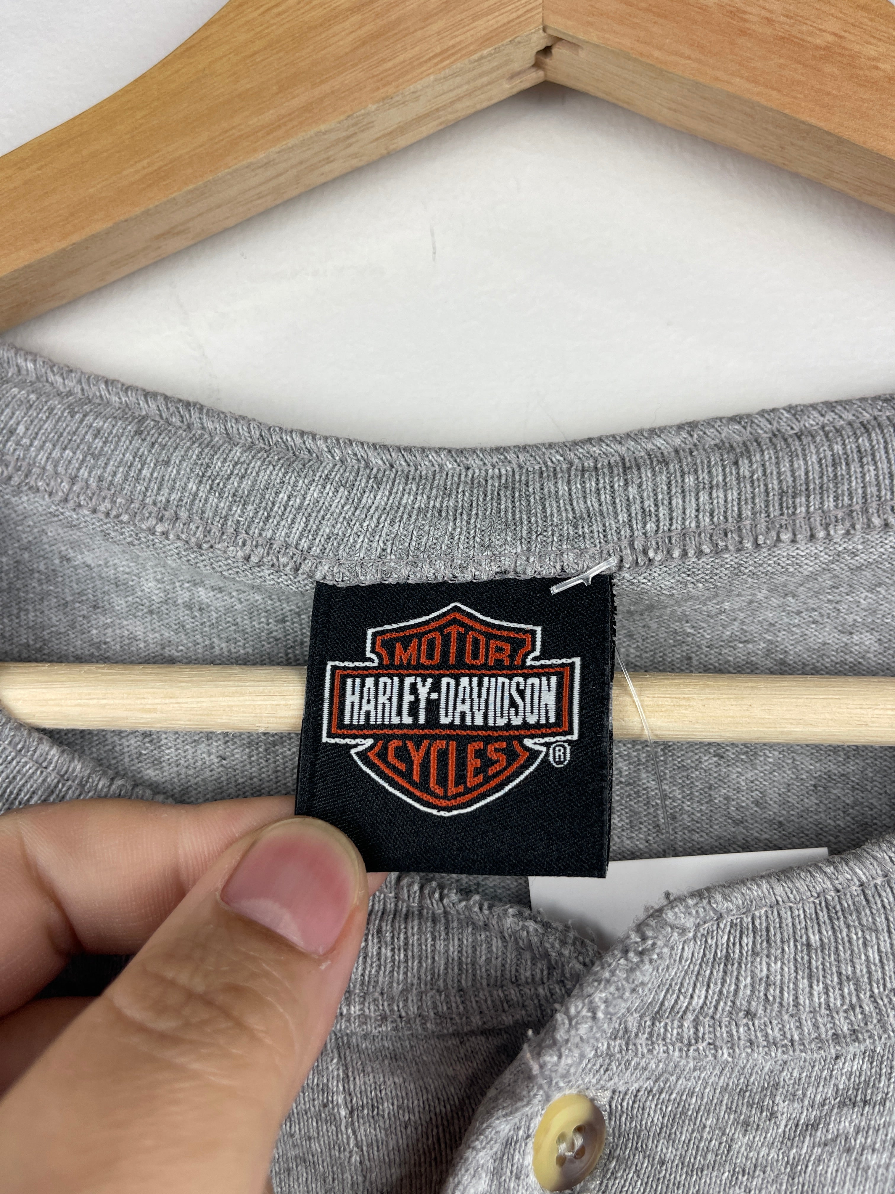 Vintage Harley Davidson Wisconsin Henley Grey Tee