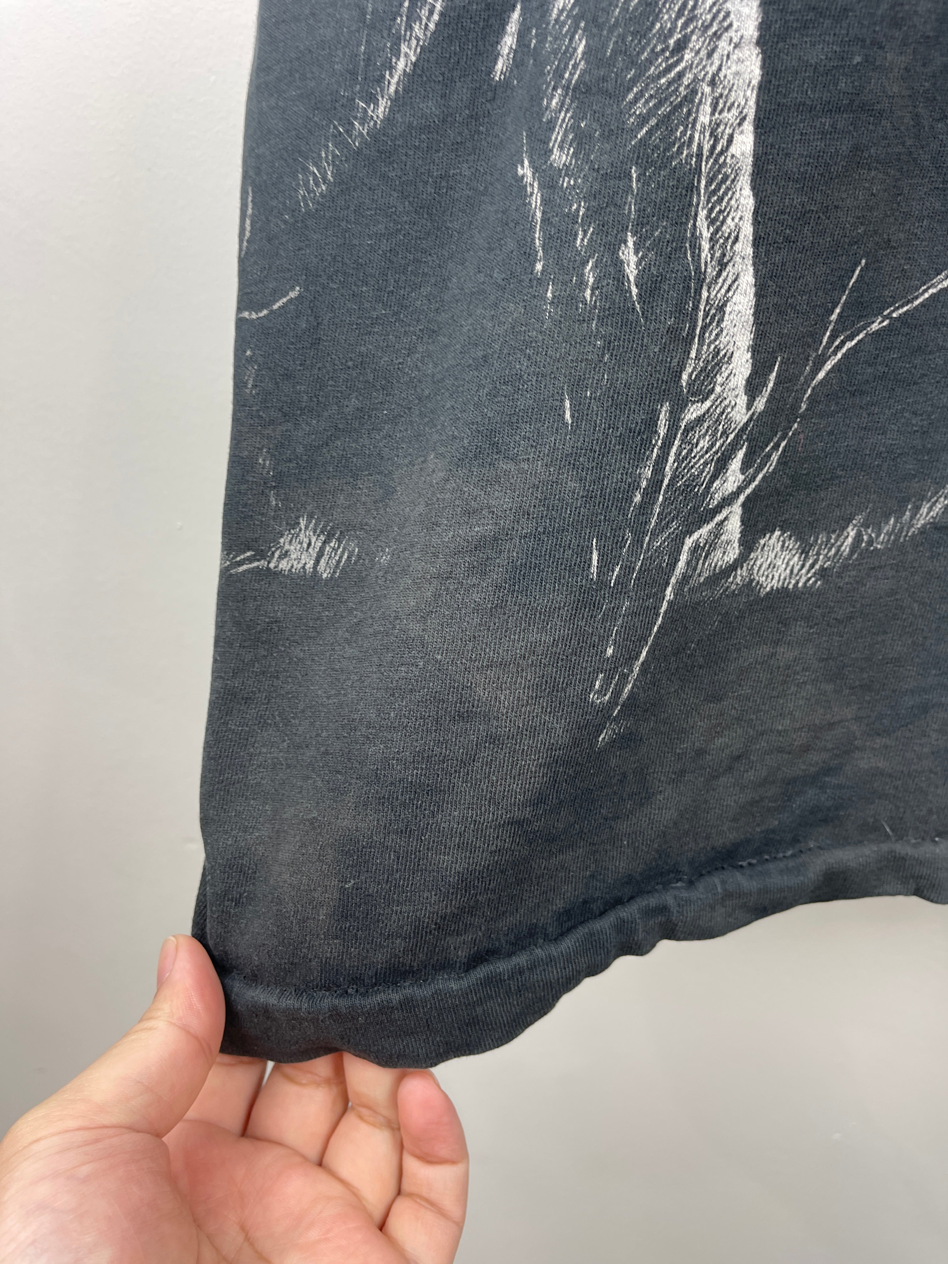 Vintage 90s Wolf Wilderness All Over Print Black Tee