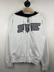 Vintage Fox Racing Embroidered Sherpa Lined White Zip Up Hoodie