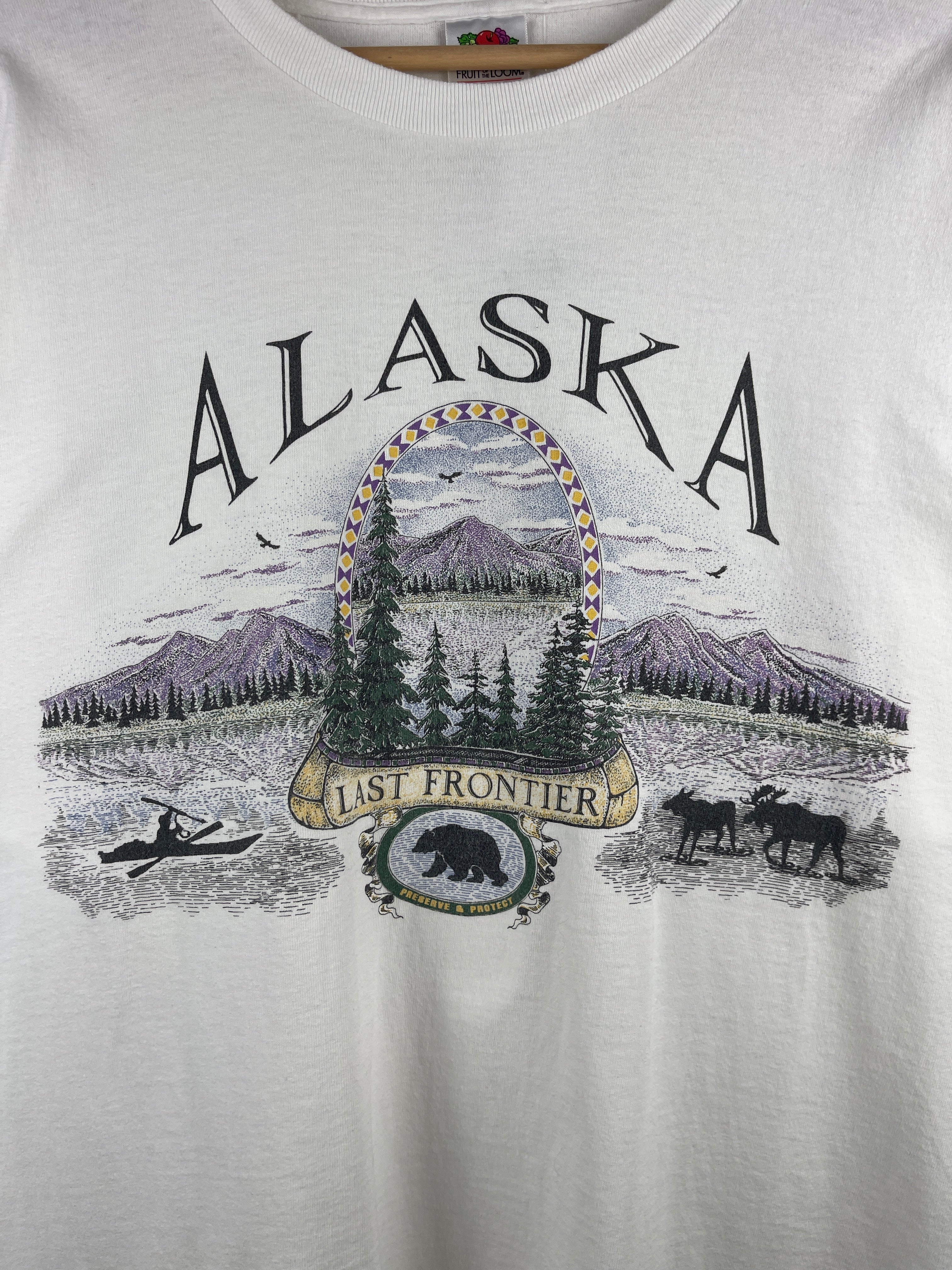 Vintage Alaska Last Frontier Skyline White Tee