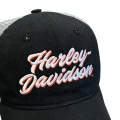 Vintage Harley Davidson Spellout Black & Grey Trucker Snapback Hat