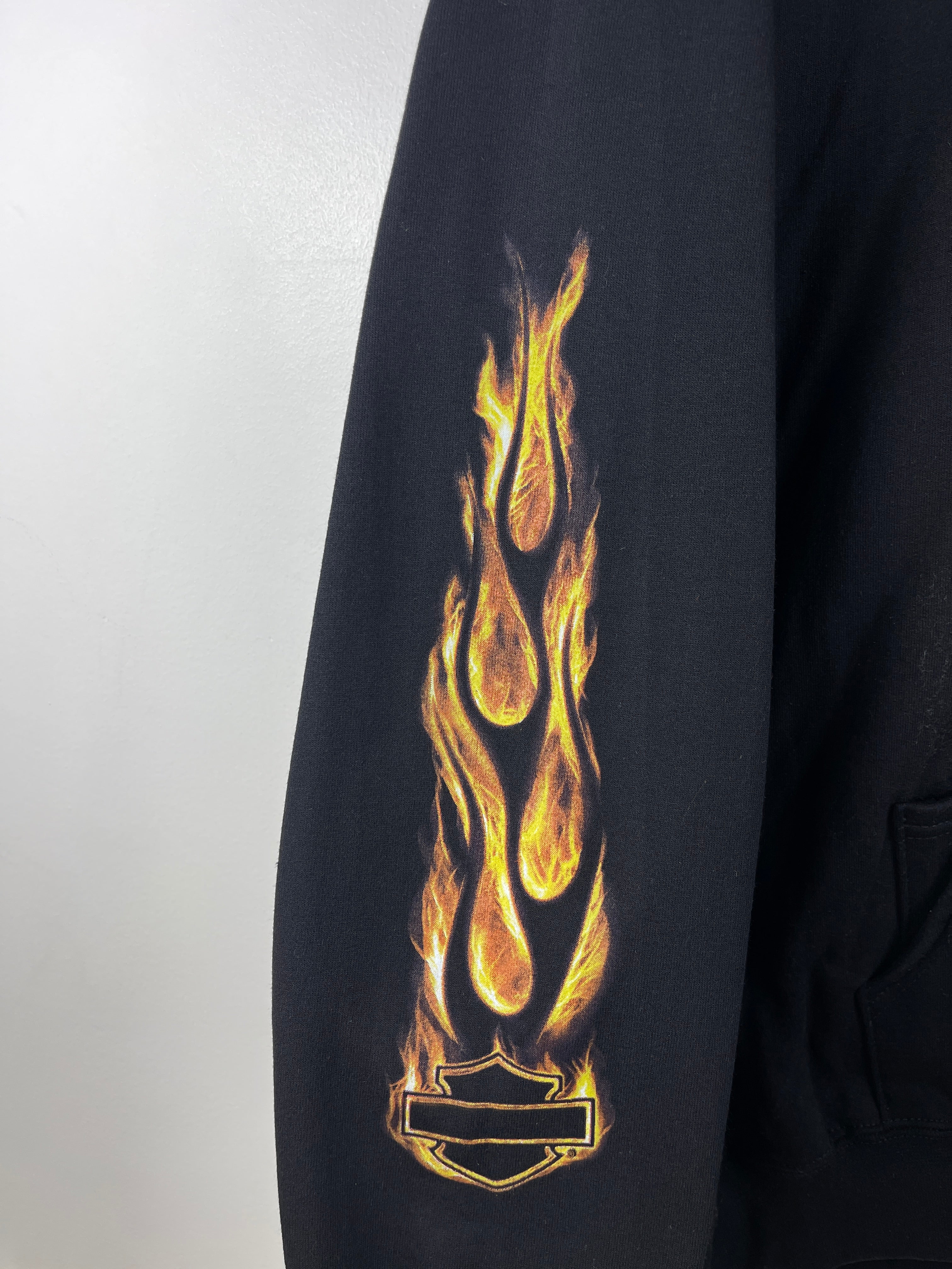 Vintage Harley Davidson Flames Eagle Black Zip Up Hoodie