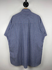 Vintage 90s Sheplers Pearl Snap Striped Blue Short Sleeve Button Up Shirt