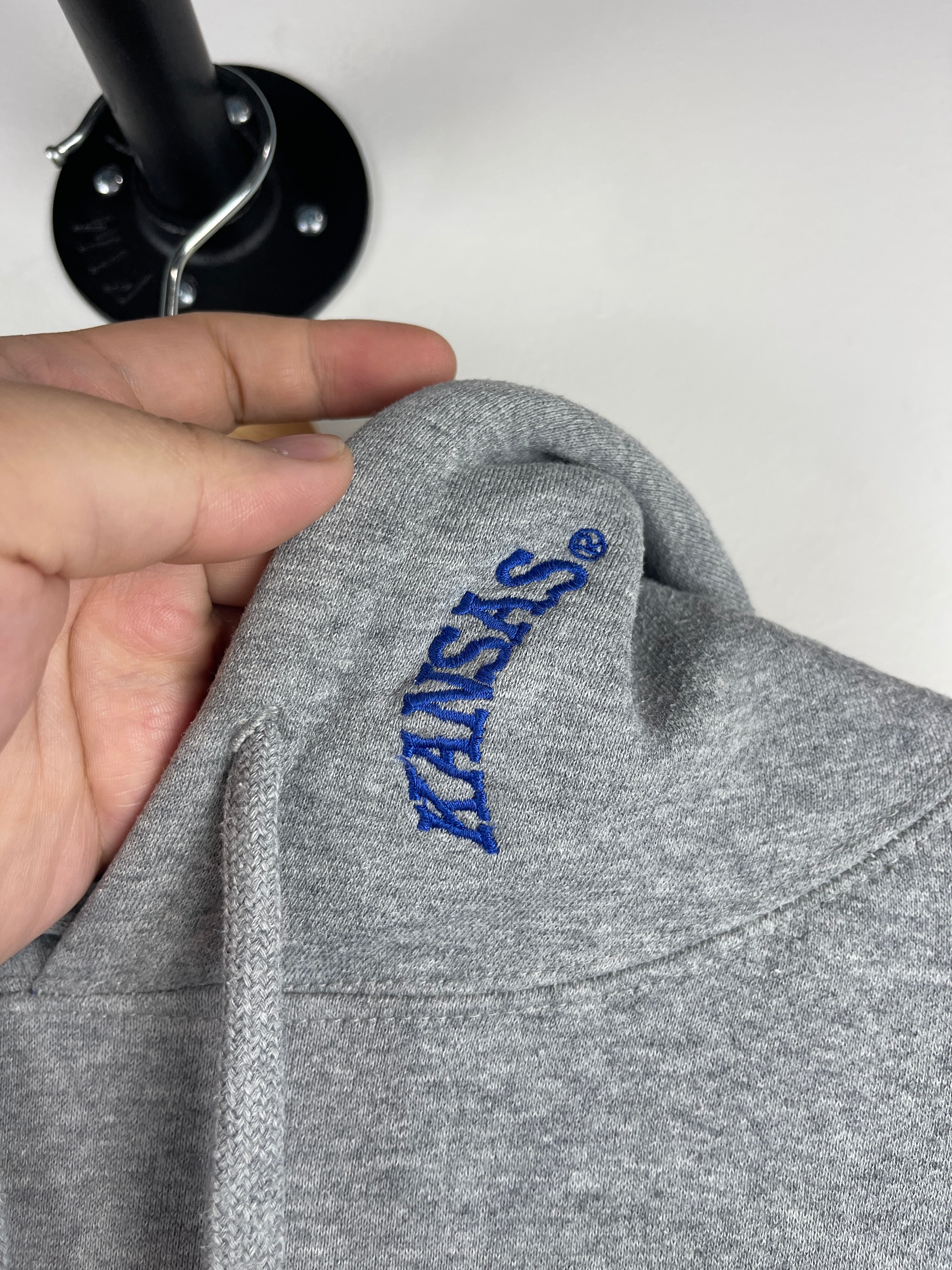 Vintage Kansas Jayhawks University Embroidered Grey Hoodie