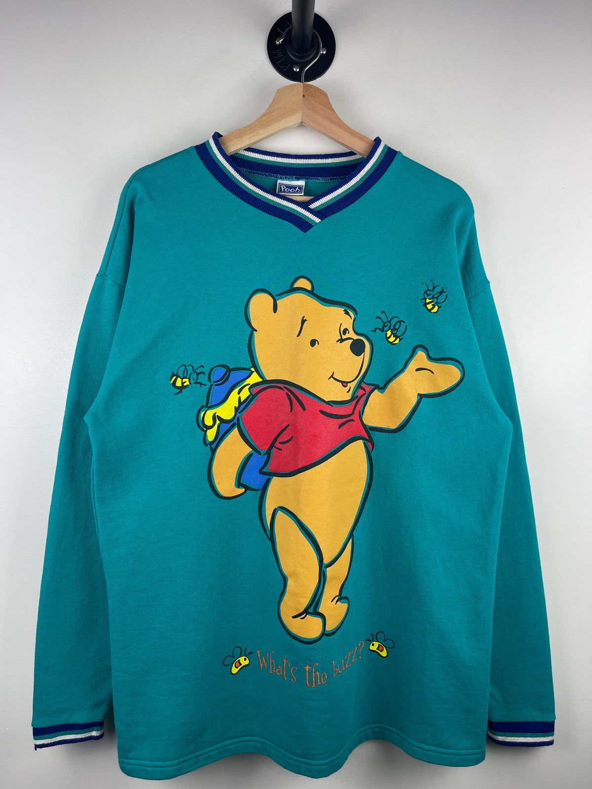 Vintage Disney Winnie The Pooh Whats The Buzz Teal Crewneck