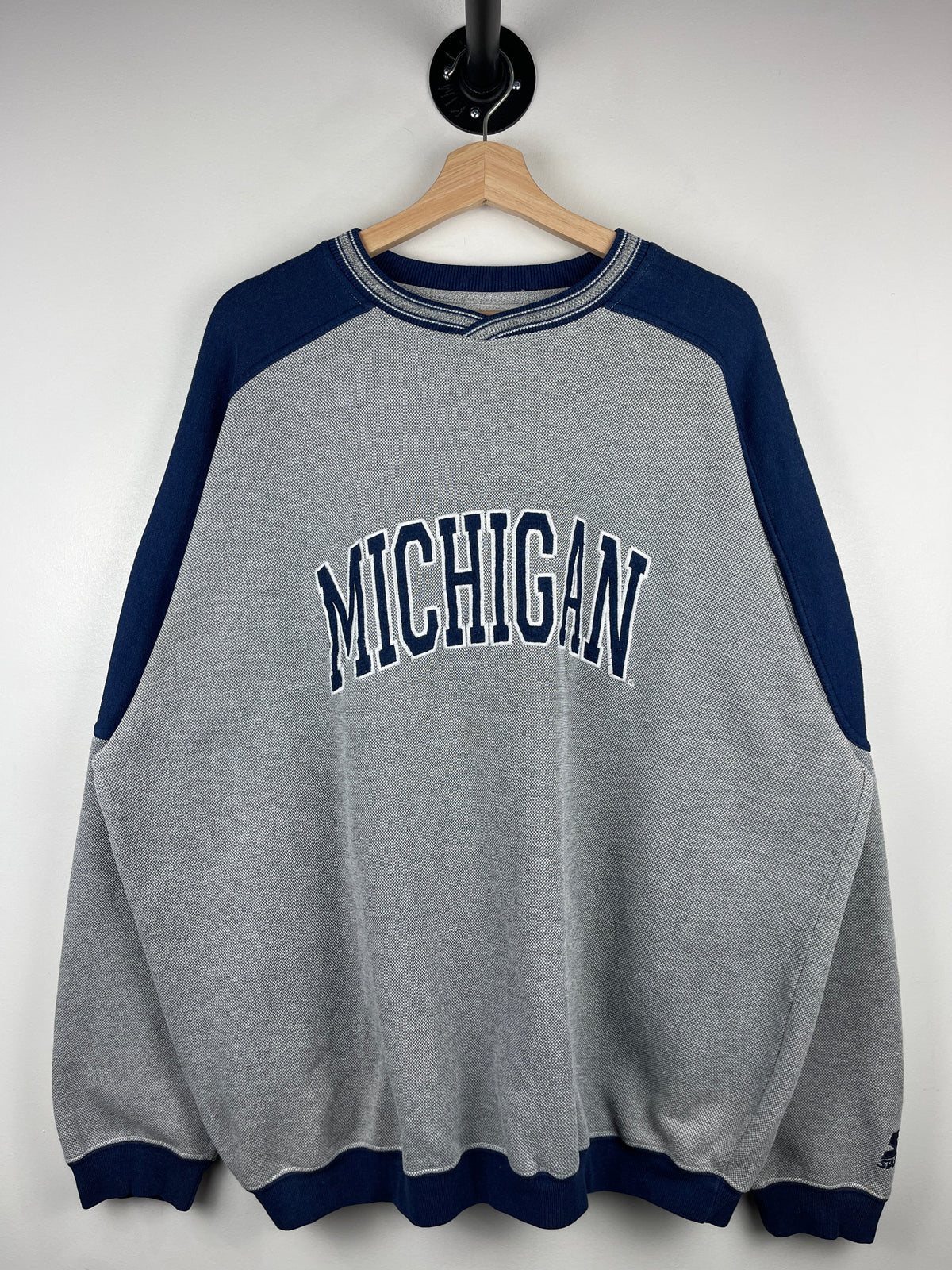 Vintage 90s Starter Michigan Embroidered Grey & Navy Crewneck