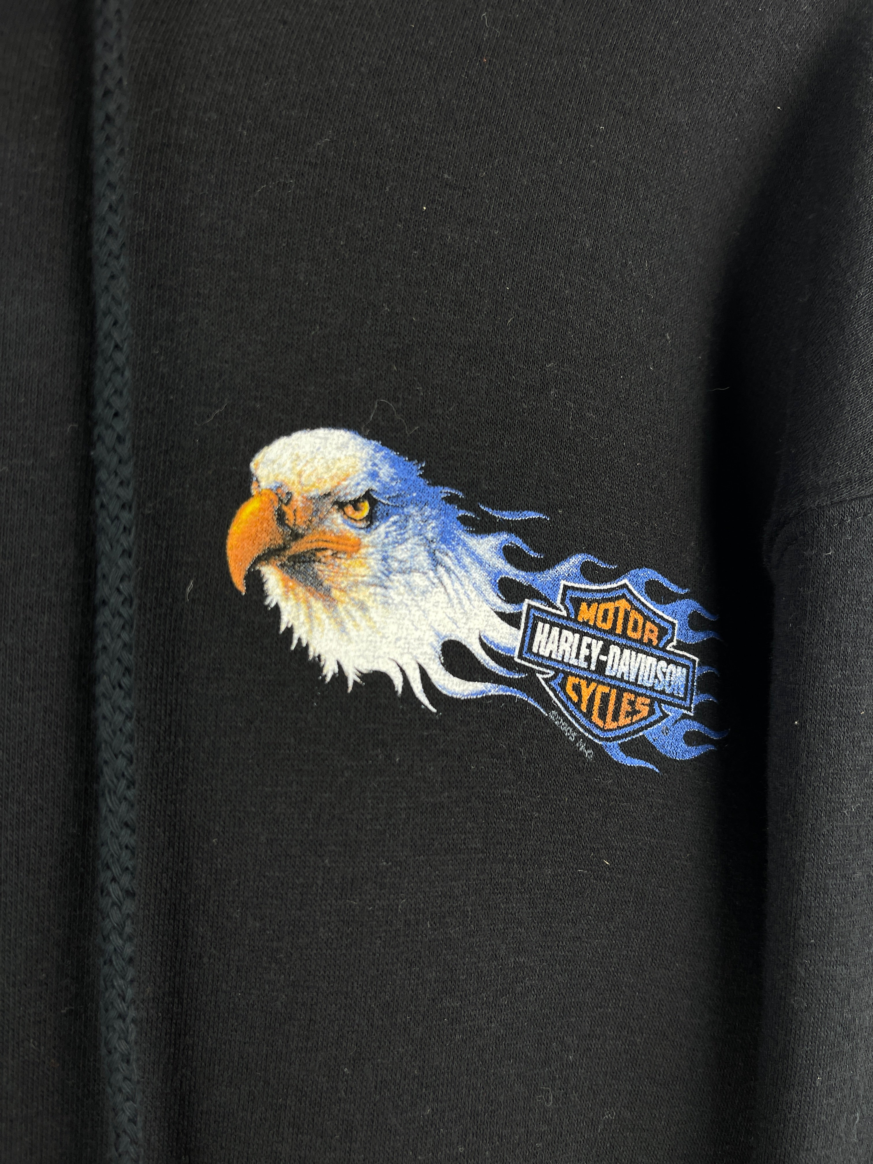 Vintage Harley Davidson Blue Flames Eagle Black Zip Up Hoodie