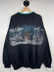 Vintage 90s Snowmobiling Wrap Around Black Henley Crewneck