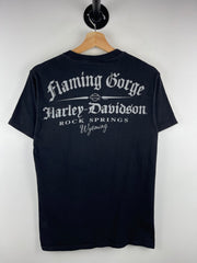 Vintage Harley Davidson Pin Up Girl Wyoming Black Tee