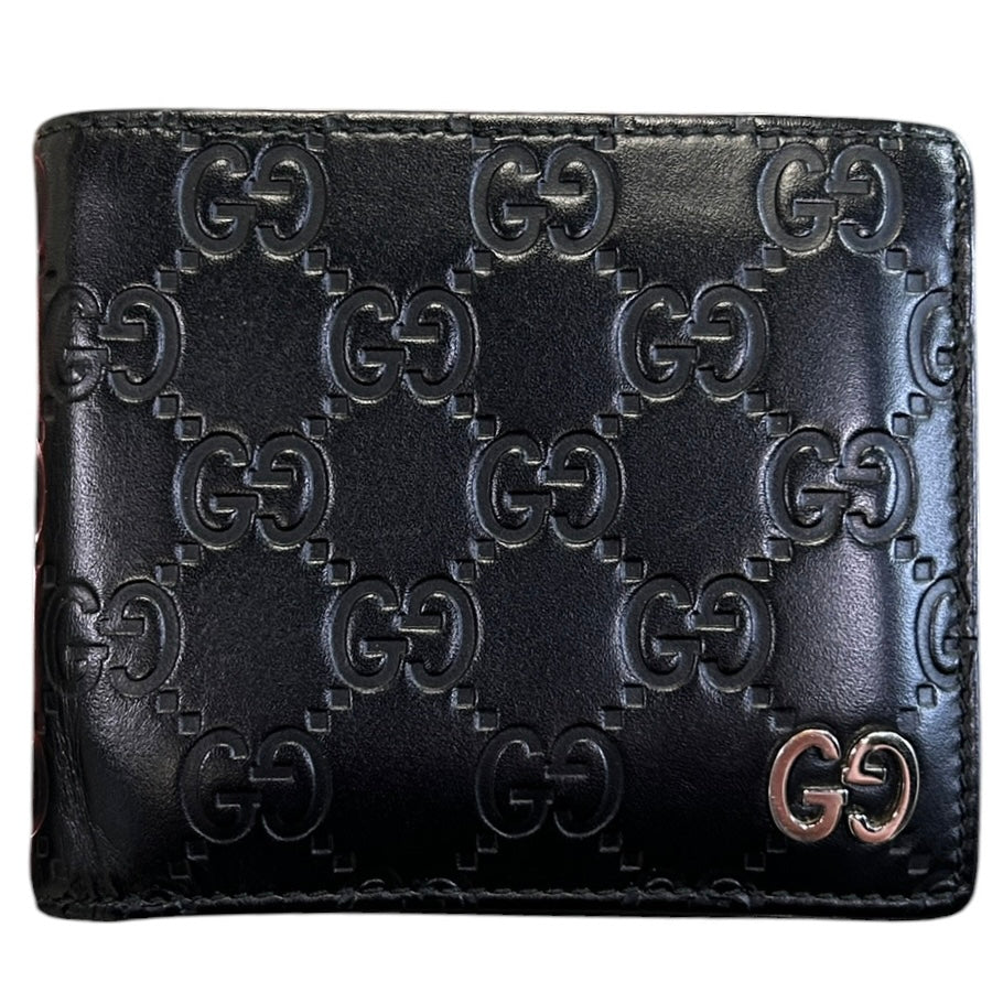 Gucci Monogram Emblem Embossed Black Leather Bi Fold Wallet