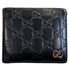 Gucci Monogram Emblem Embossed Black Leather Bi Fold Wallet