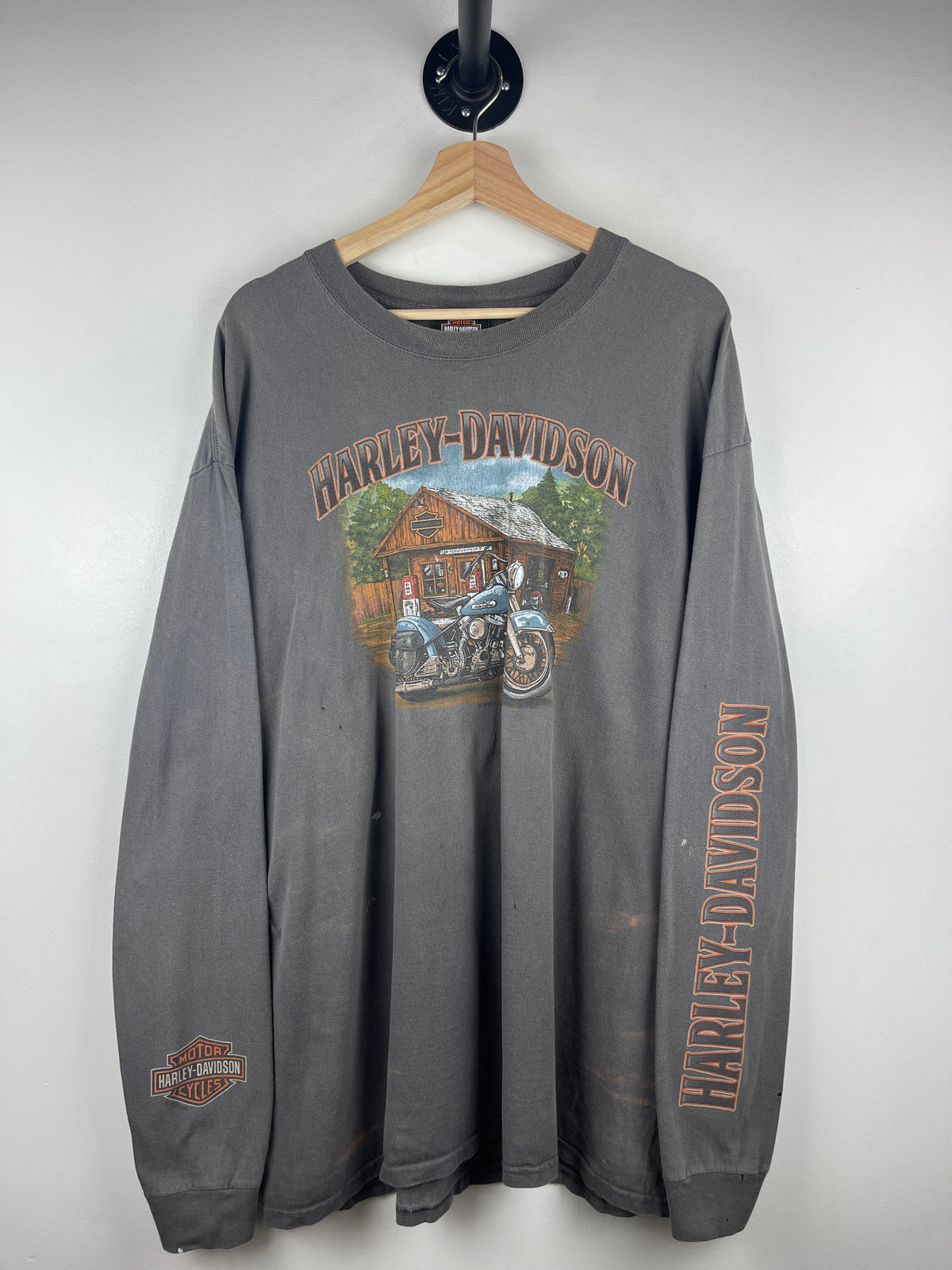 Vintage Harley Davidson Gas Station New York Grey Long Sleeve