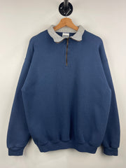 Vintage 90s Tultex Blank Navy Quarter Zip Sweater