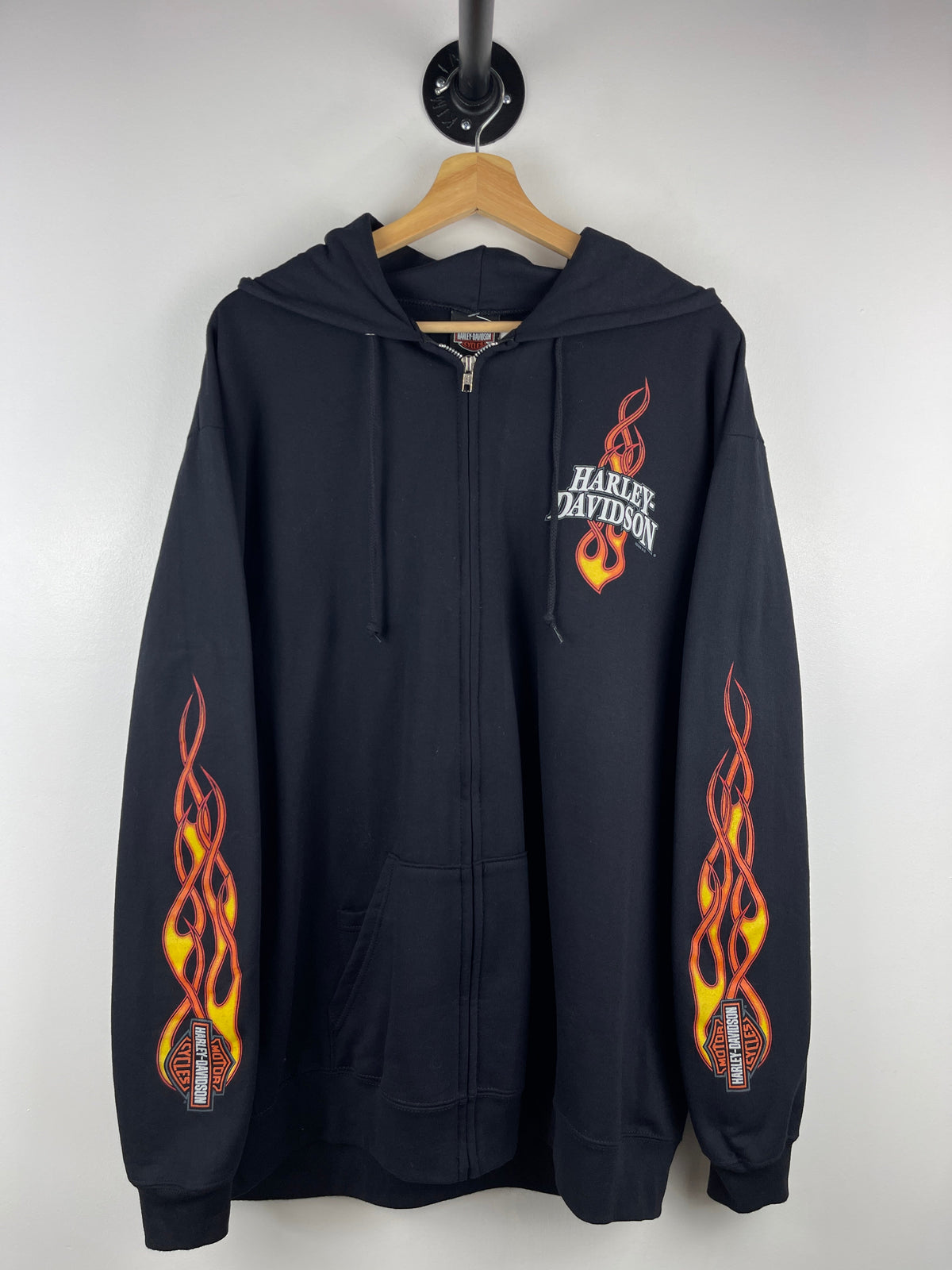 Vintage Harley Davidson Flames Black Zip Up Hoodie