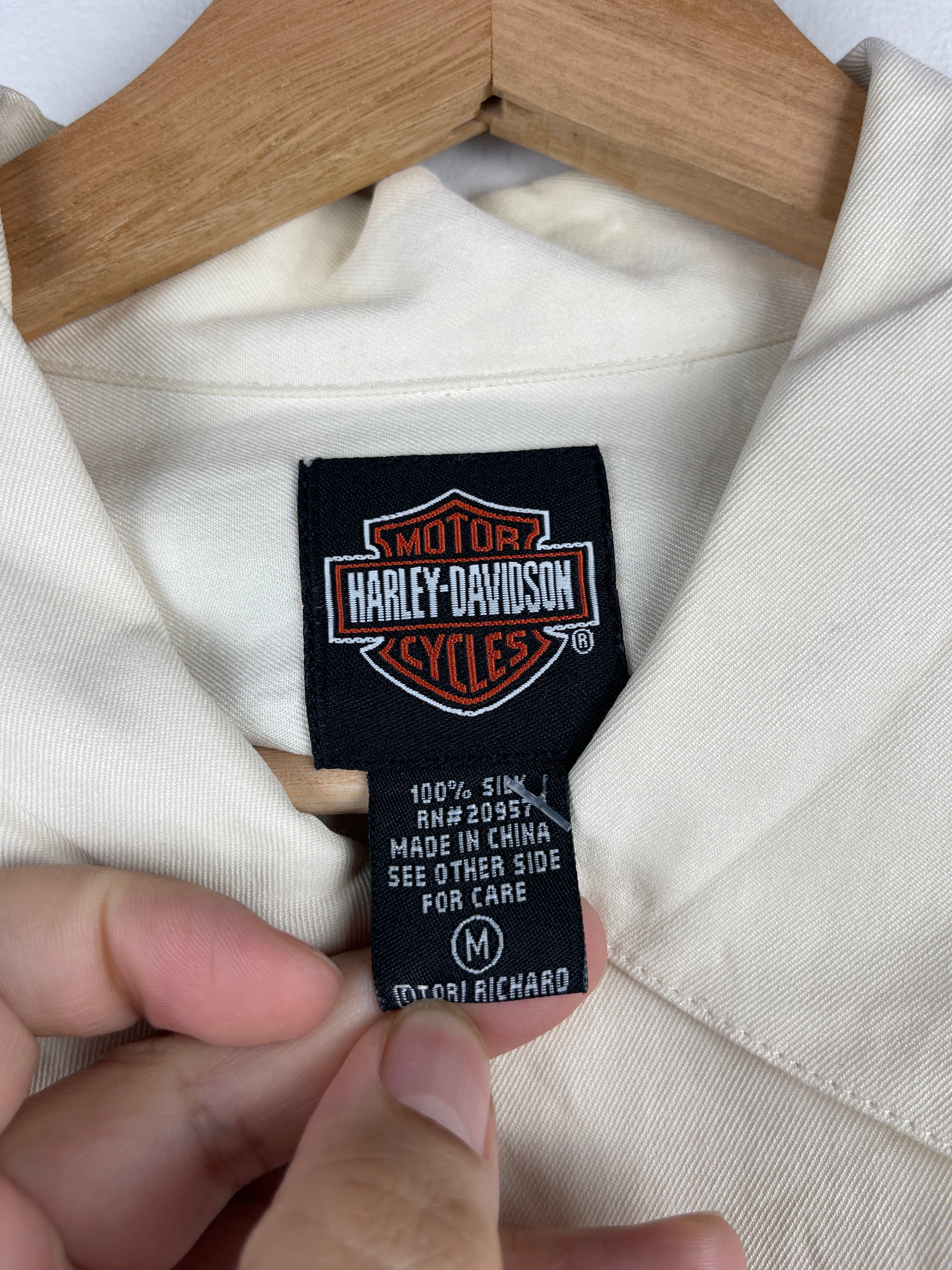 Vintage Harley Davidson Chrome Sweet Chrome Barb Wire Silk Short Sleeve Button Up Shirt