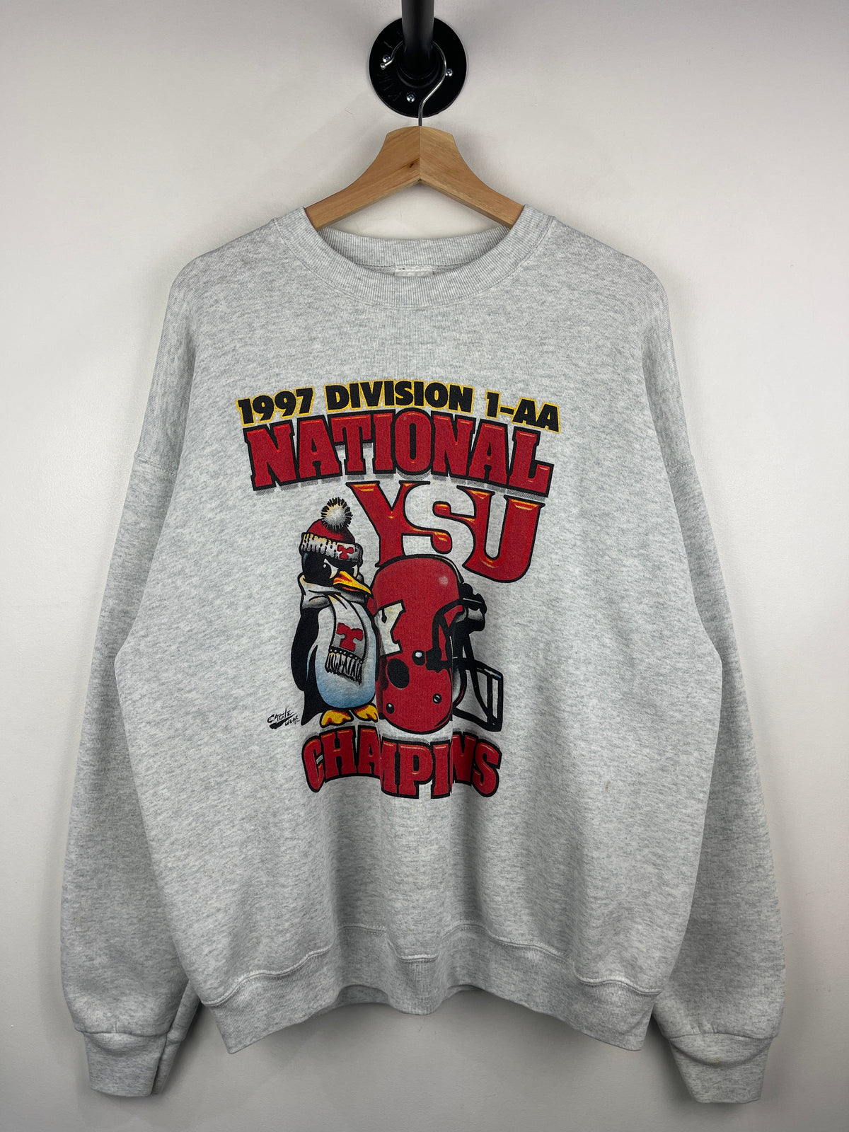 Vintage 90s Youngstown State University Football Champions Grey Crewneck